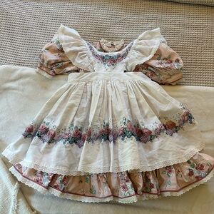 Vintage Handmade Dress Girls 3T - 4T Floral Lace Trim Dress